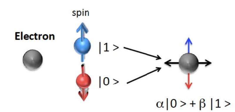 diagram showing utilization of spin to encode an electron in qubits as zero, one or both .